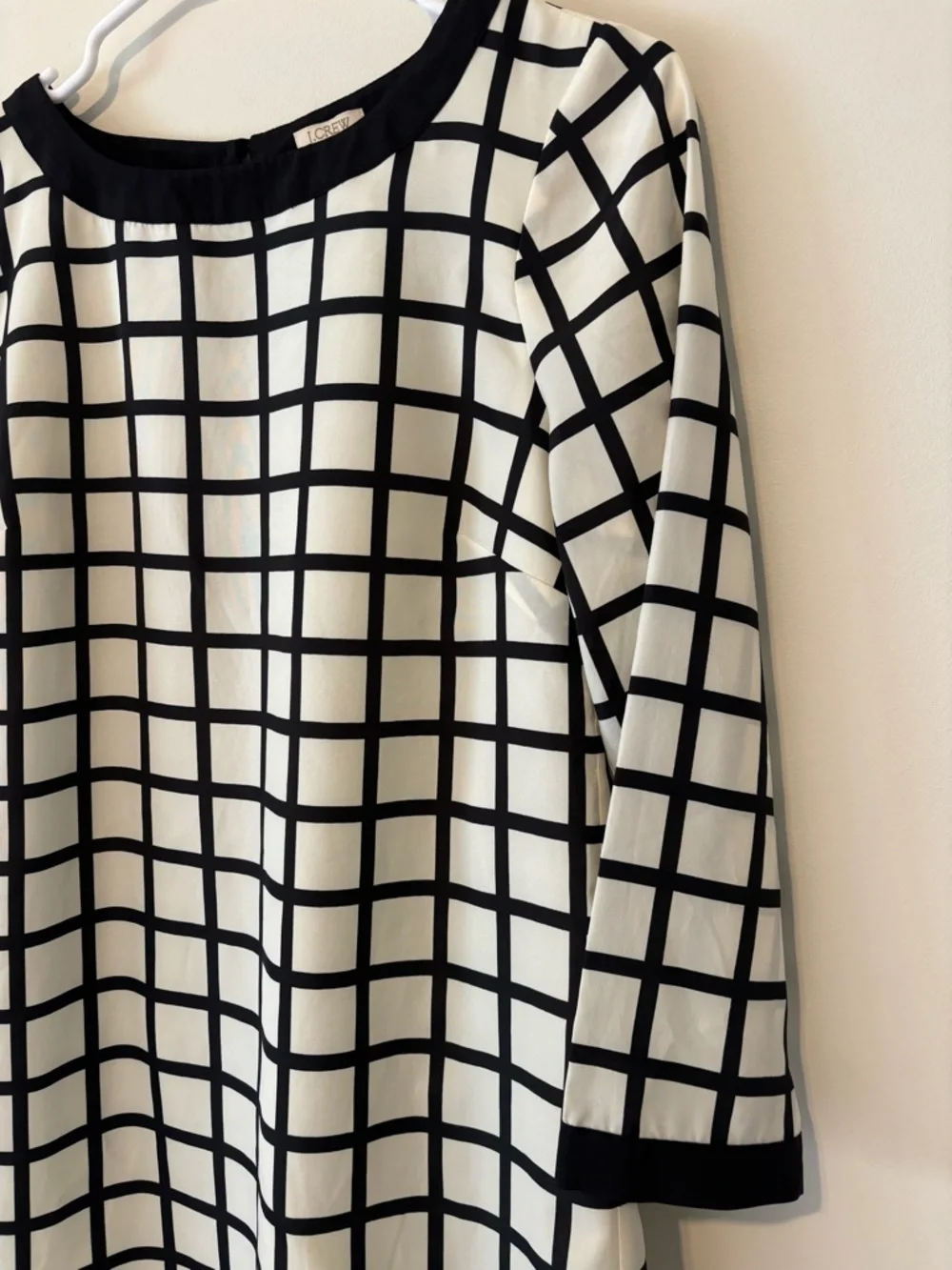 J Crew Black Off White Retro Plaid Printed Shift Dress Size 2 - Picture 2 of 8
